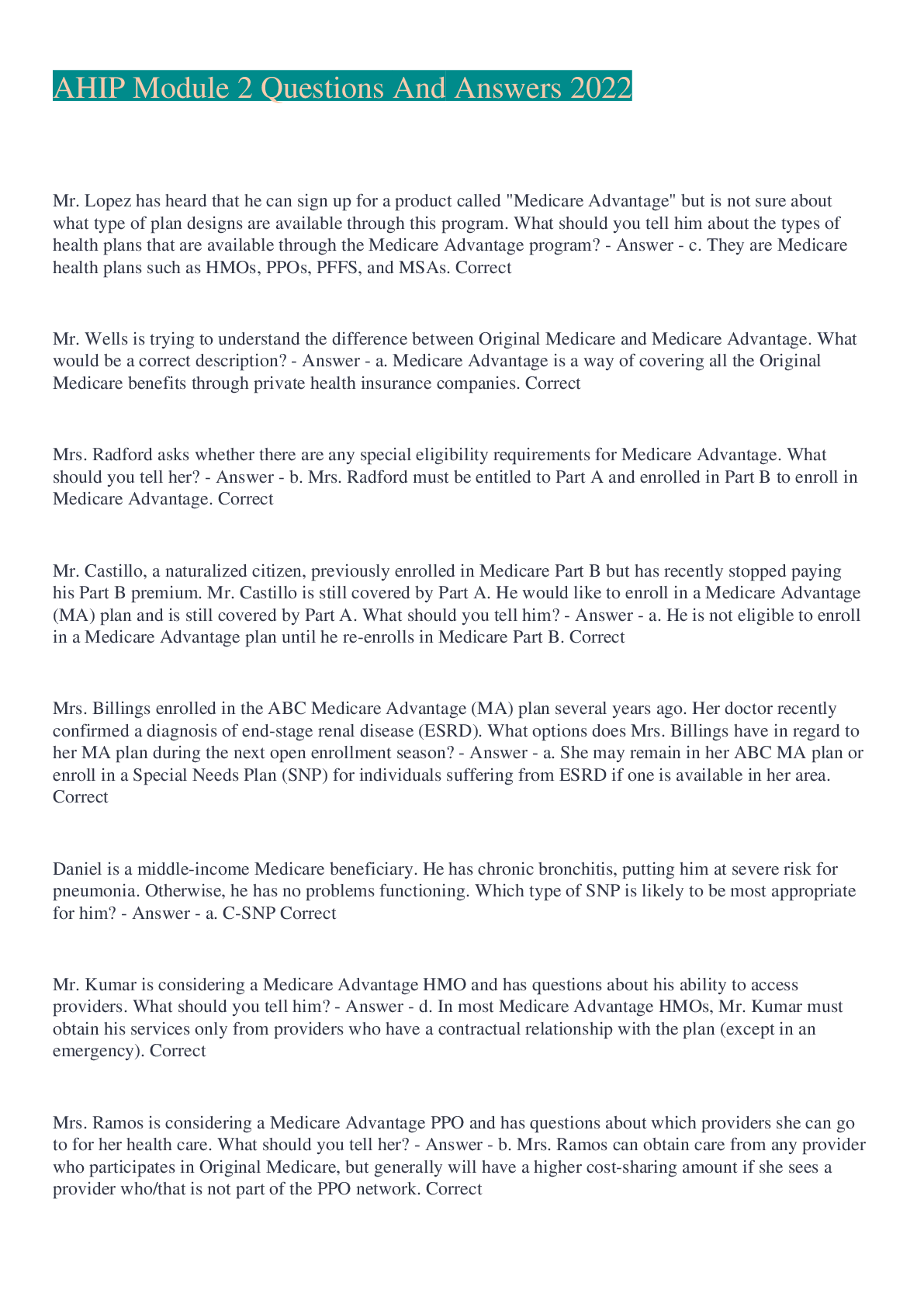 Preview image for AHIP Module 2 Questions And Answers 2022